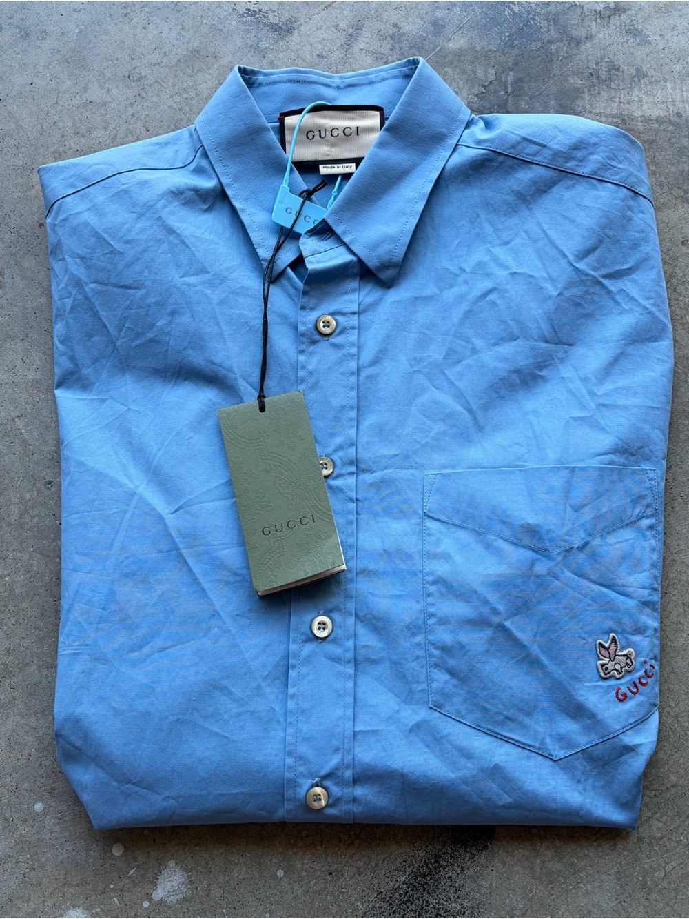 GUCCI Short sleeve cotton shirt Logo Embroidered New